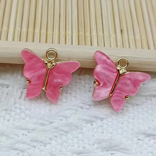 Pink Butterfly Charm Pendants with Stainless Steel Chains