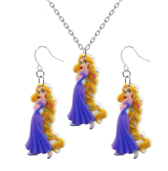 Disney Princess Tangled Rapunzel Necklace with pretty Acrylic drop earrings