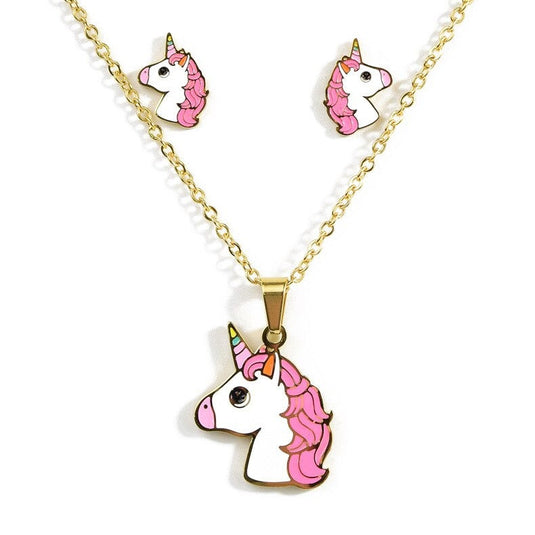 Cute Unicorn sets in Pink - Necklace & Earrings (N)