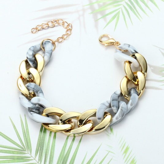 Cuban Link Metal & Resin Bracelet in Gray & Gold