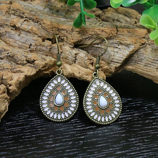 Classic Indo Western drop earrings with an ethnic look in Shades of White
