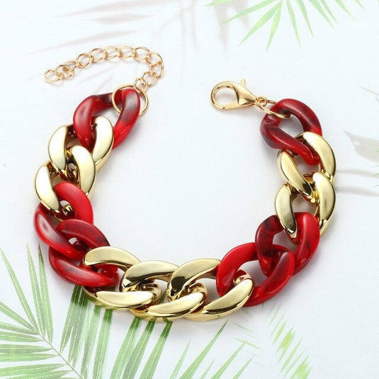 Cuban Link Metal & Resin Bracelet in Red & Gold