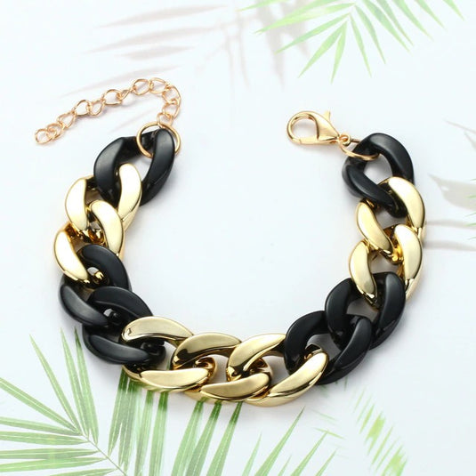 Cuban Link Metal & Resin Bracelet in Black & Gold