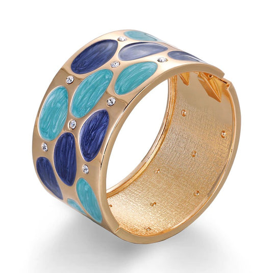 Gold Plated Drop Oil Broad Cuff Bangles in shades of Blue