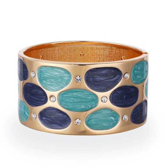 Gold Plated Drop Oil Broad Cuff Bangles in shades of Blue