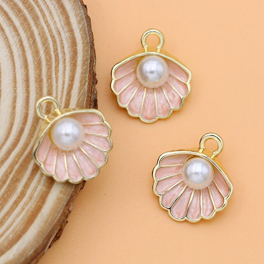 Pink Shell With a Pearl Charm in a Stainless Steel Chain