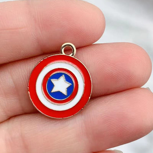 Capt. America Charm Pendant with Black Leather Chain