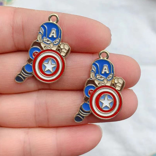 Capt. America Charm Pendant with Black Leather Chain