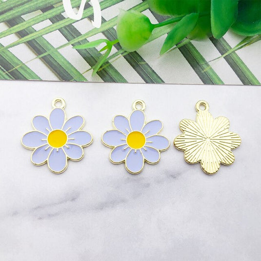 Colorful Flower Charm Pendants with Stainless Steel Chains