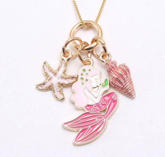 Dress your Little Mermaid with pretty starfish and shell Multiple Charm Pendant