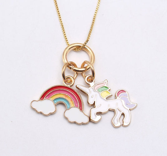 Colorful Unicorn with a Rainbow Multiple Charm Pendant