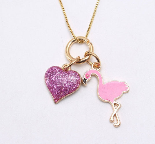Pretty Pink Flamingo with a Heart charm Pendant (N)