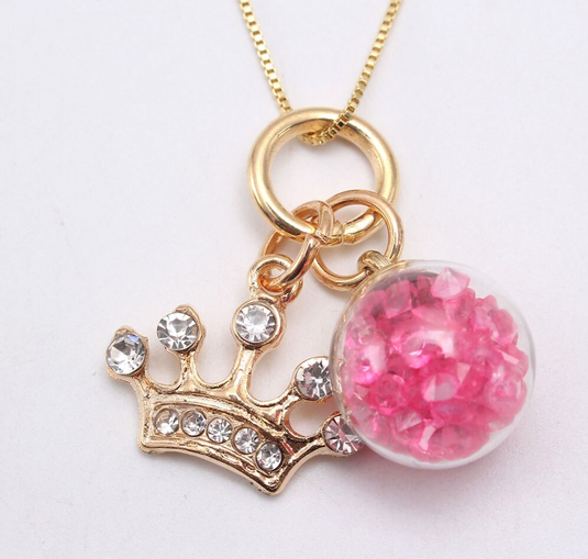 Crystal studded Tiara Pendant with dancing Pink Crystals Pendant (N)