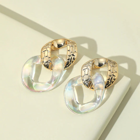 Korean Style Acrylic Danglers in Gold and White