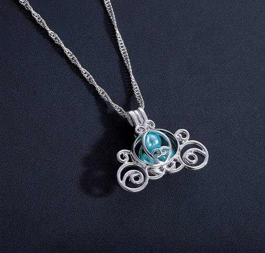 Princess Cinderella Carriage in a pretty blue beaded pendant