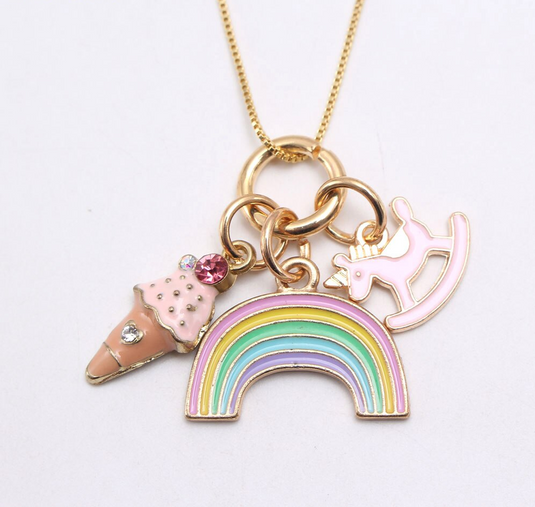 Pretty Rainbow with charms of a unicorn and ice-cream Multiple Charm Pendant