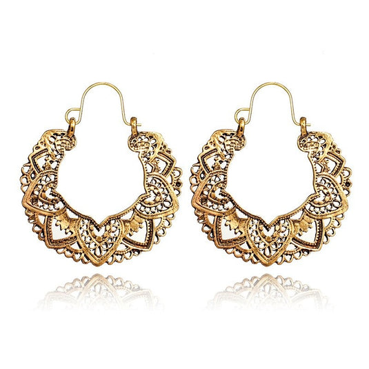Vintage Metallic Drop Hoop Earrings