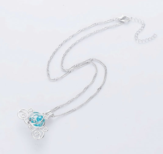 Princess Cinderella Carriage in a pretty blue beaded pendant