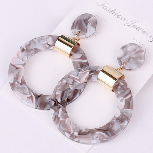 Formal White and Gold Acrylic Drop Earrings