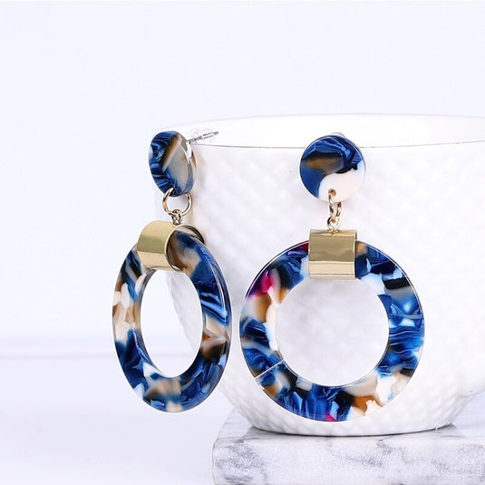 Formal Blue and Gold Acrylic Drop Earrings