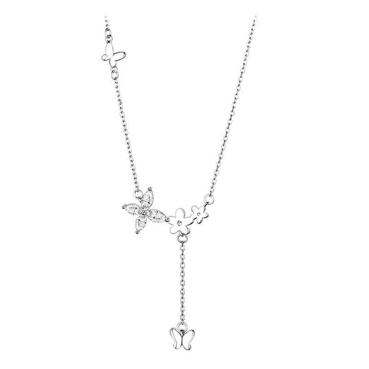 925 Silver Necklace with Beautiful Butterflies in a Tassel design (N)