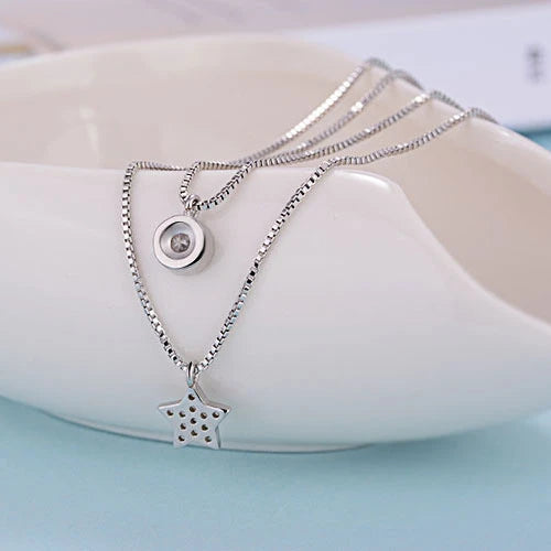 925 Silver Double Layer Star Charm Necklace