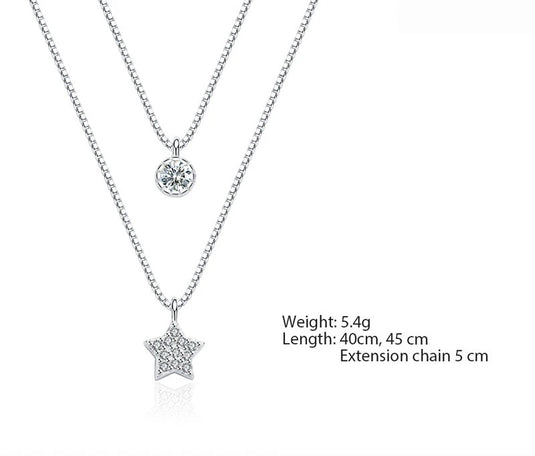 925 Silver Double Layer Star Charm Necklace