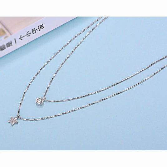 925 Silver Double Layer Star Charm Necklace