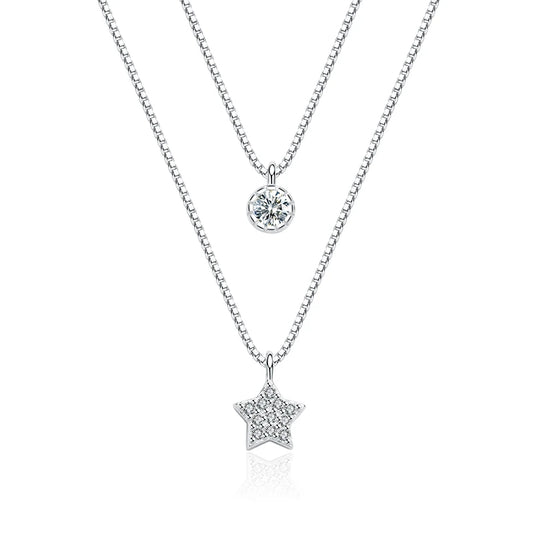 925 Silver Double Layer Star Charm Necklace
