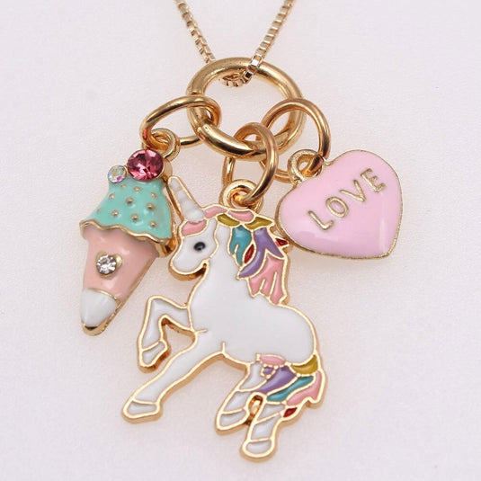 Colorful Unicorn Pendant with an ice cream and a Love Heart Multiple Charm Pendant to match all your Pretty Outfits