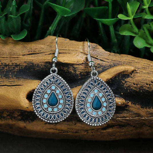 Classic Indo Western drop earrings with an ethnic look in Shades of Blue