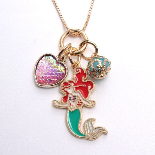 Cute Mermaid Tail with charms of a Heart and Ice Cream Multiple Charm Pendant
