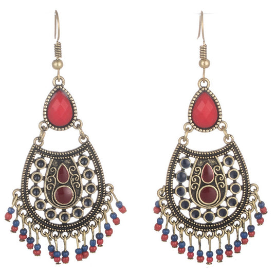 Classic Indo Western drop earrings with an ethnic look in Shades of Red
