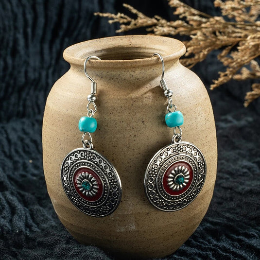 Classic Indo Western drop earrings with an ethnic look in Shades of Turquoise