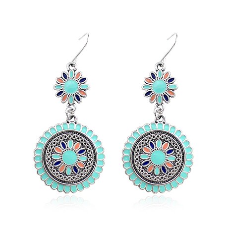 Classic Indo Western drop earrings with an ethnic look in Shades of Turquoise