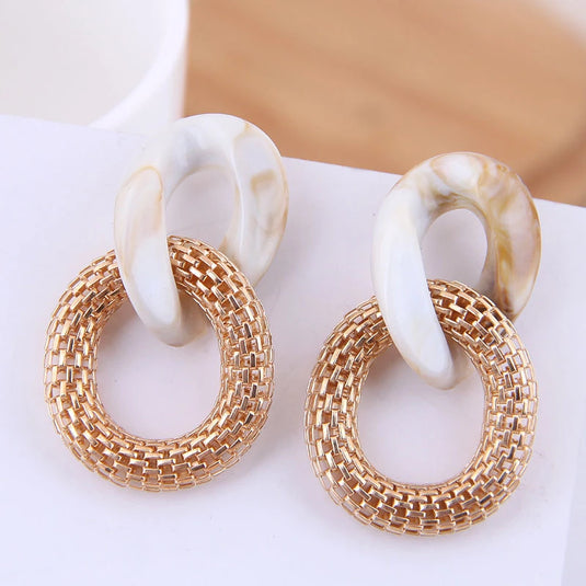 Korean Style Acrylic Danglers in White & Beige