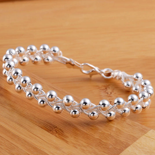 925 Silver Fine Braided Beads Bracelet