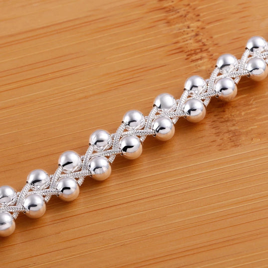 925 Silver Fine Braided Beads Bracelet