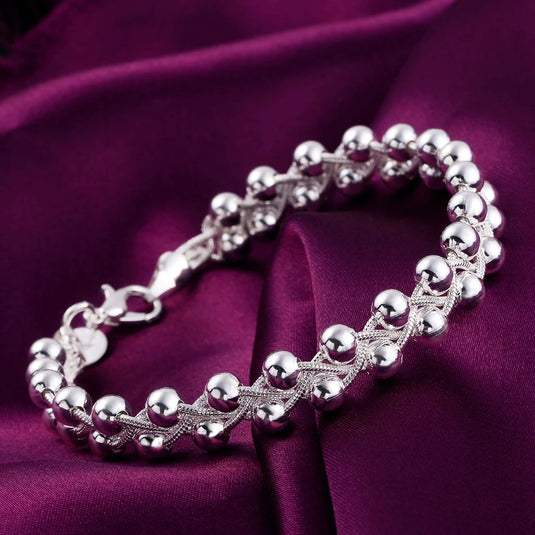 925 Silver Fine Braided Beads Bracelet