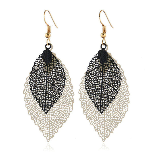 Colorful Tassel Leaf Droplets Long earrings in Black & White