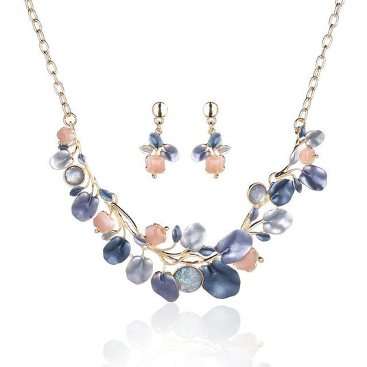 Gold Plated, Stainless Steel, Enamel Coated Multicolor Stylish Set in Shades of Blue