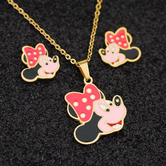 Minnie Mouse Disney Stainless Steel Set - Necklace & Earrings