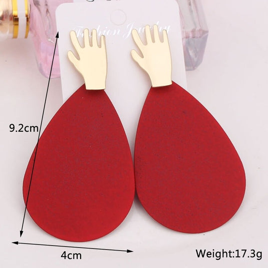 Korean Style Stylish Metallic Danglers in Bright Red & Gold