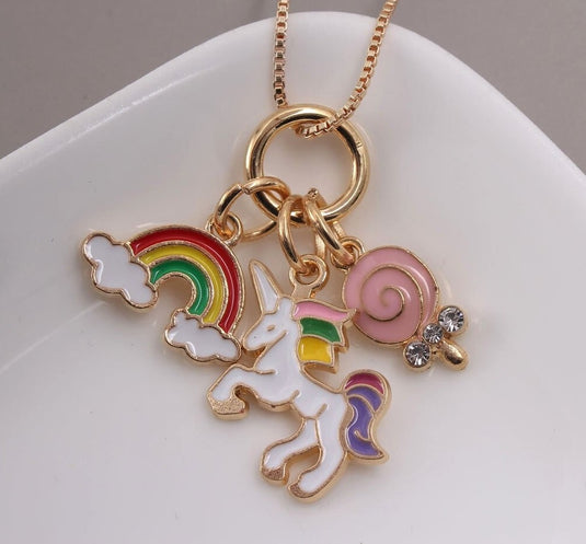 Colorful Unicorn with a Rainbow and Ice Cream Multiple Charm Pendant