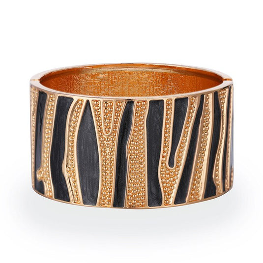 Drop Oil Design Multicolor Cuff Bangle in Black & Gold
