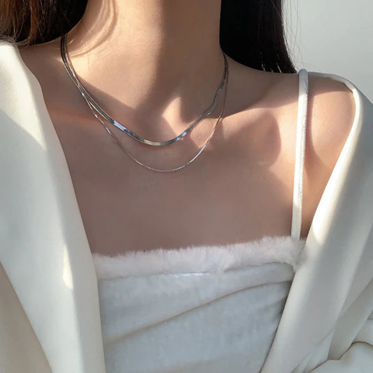 925 Silver Double Layer Plain Necklace