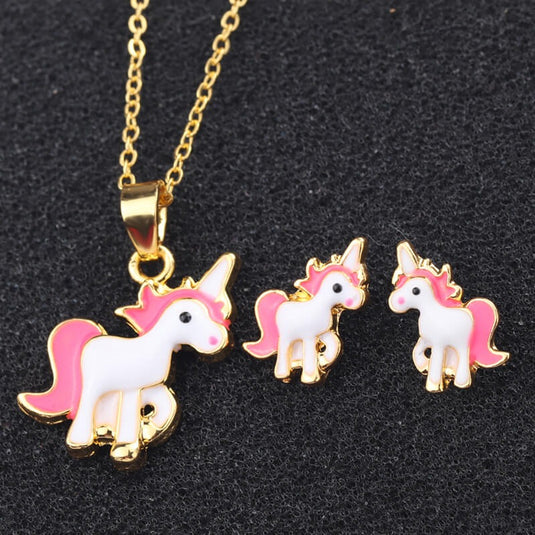 Cute Unicorn sets in Pink - Necklace & Earrings
