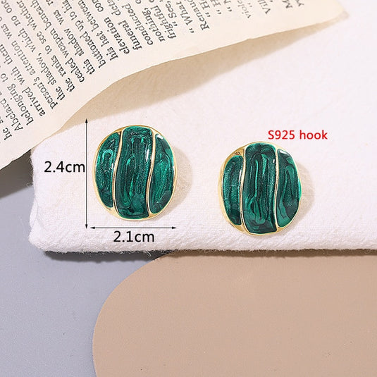 Korean Style Stylish Metallic Earrings in Green