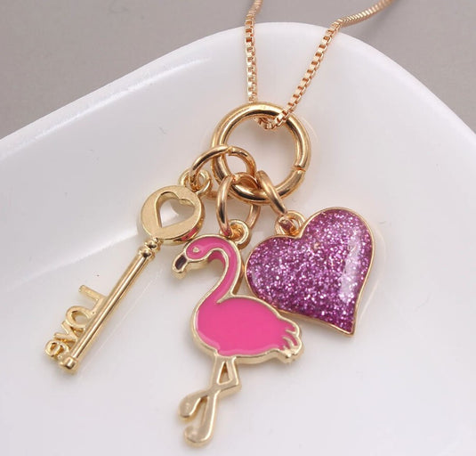Pretty Pink Flamingo with a Heart charm Pendant (N)