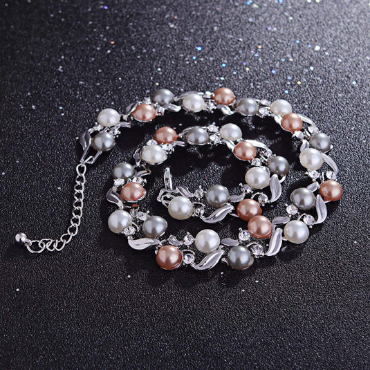 Crystal Studded Multicolor Pearl Set with Earrings & Necklace